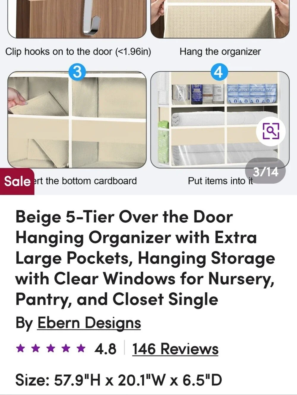 Ebern Designs Beige Fabric Over-the-Door Storage Organizer - Multiple Shelves